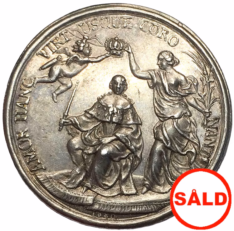 Sverige, Karl XI 1660-1697, Silvermedalj till Ulrika Eleonoras Kröning 1680 av Anton Meybusch - VACKERT EX