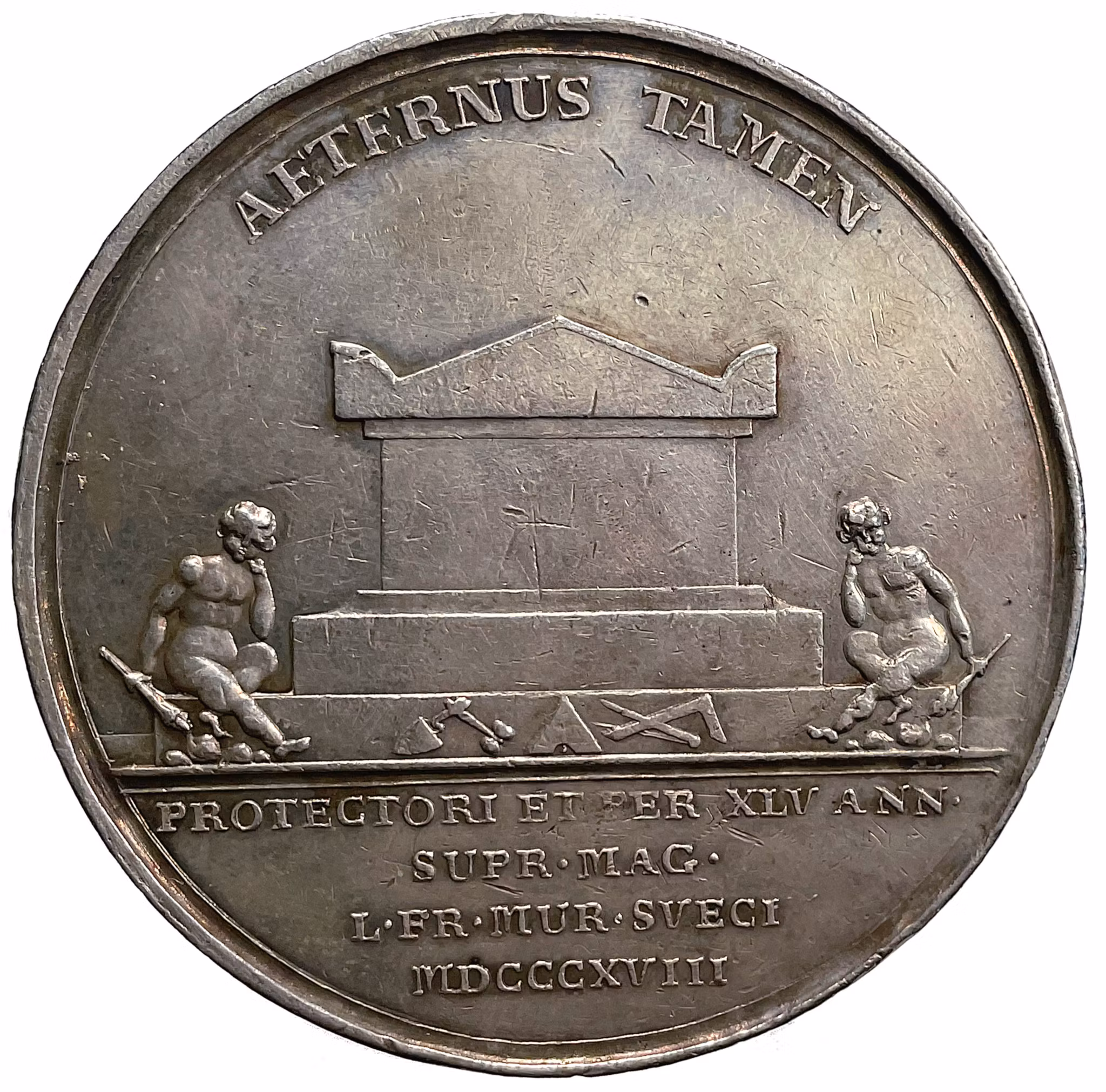 Konungens död i Stockholm den 5 februari och begravning i Riddarholmskyrkan den 20 mars 1818 av Mauritz Frumerie