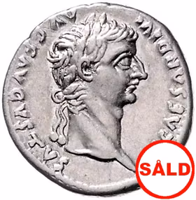 Romerska riket, Tiberius 14-37 e.Kr, Denar på stor plants i fin stil