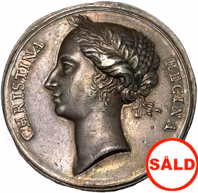 Kristina - Kastpenning till kröningen 1650 av Erich Parise - MYCKET VACKERT EXEMPLAR