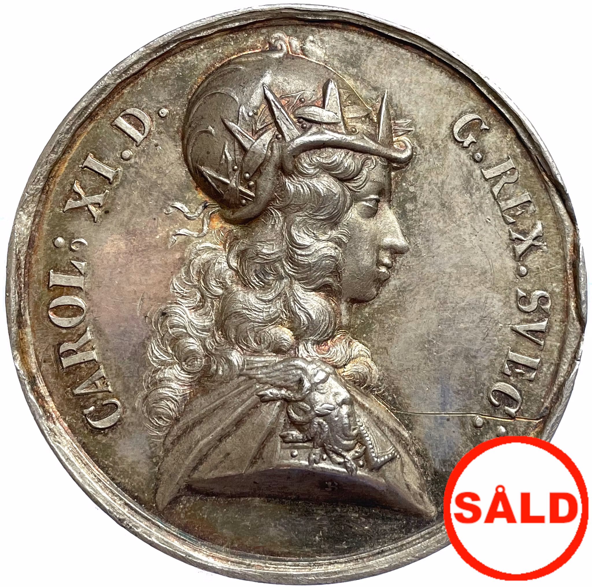 Karl XI - Slaget och segern vid Lund den 4 december 1676 - KABINETTSEXEMPLAR - Officerspenning i 2 Riksdalers vikt av Breuer