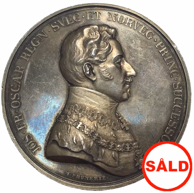 Sverige, Kronprins Oskar (I), Silvermedalj 1835, utgiven till 100-årsfirandet av Kungliga Akademin för de fria konsterna av M. Frumerie