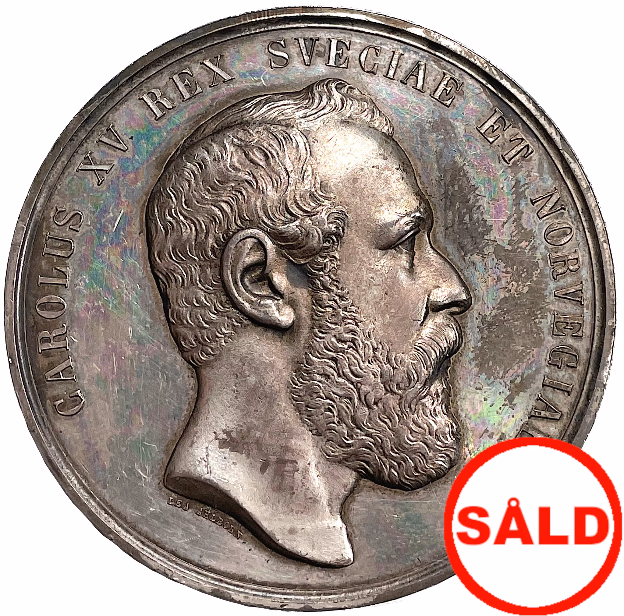 Sverige, Karl XV - Konungens död 1872 - En vacker och pampig silvermedalj av Lea Ahlborn