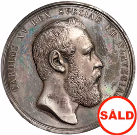 Sverige, Karl XV - Konungens död 1872 - En vacker och pampig silvermedalj av Lea Ahlborn