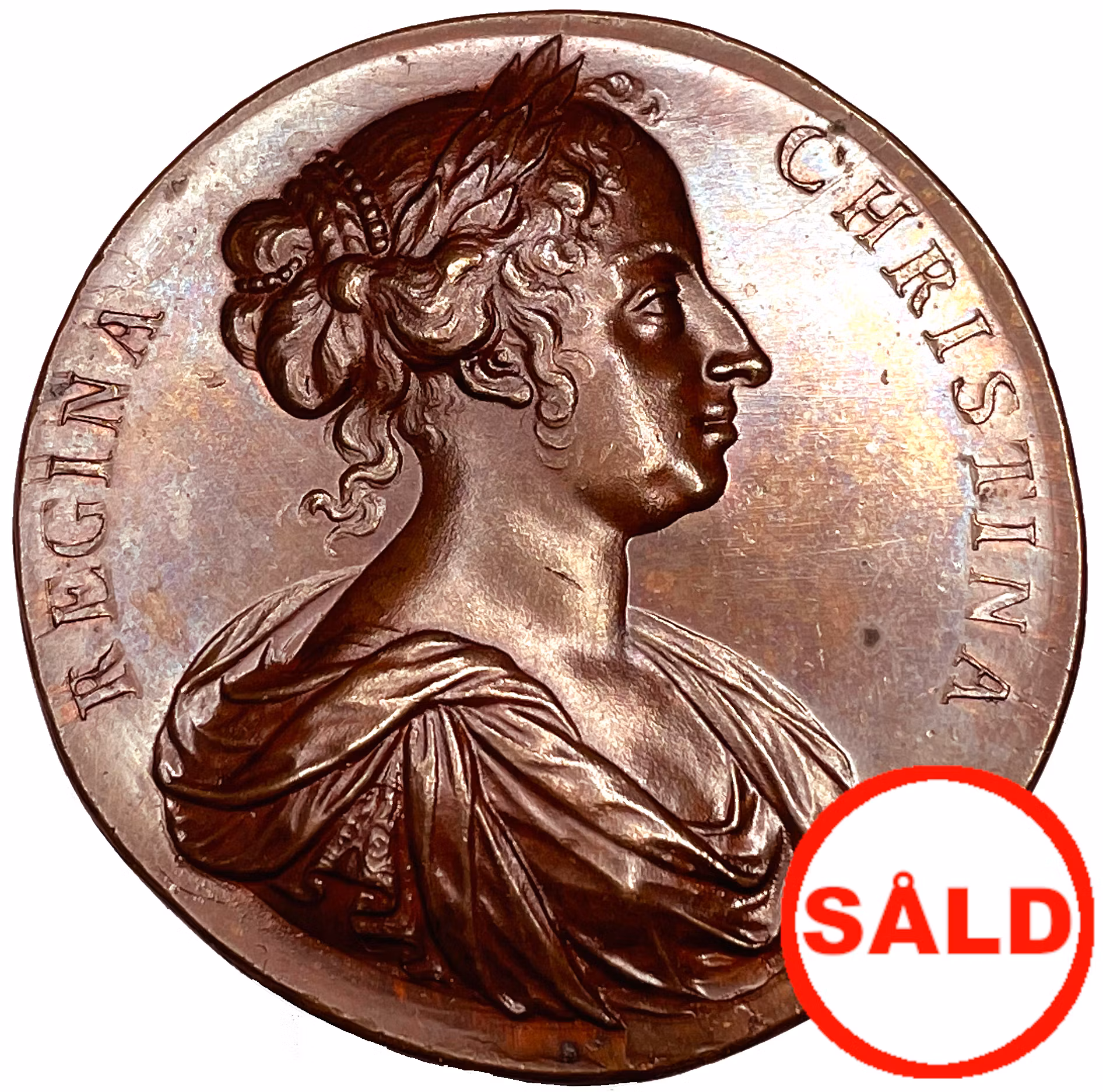 Drottning Kristina abdikerar den svenska tronen den 6 juni 1654 - Ett vackert ocirkulerat exemplar av Arvid Karlsteen - Extremt sällsynt i brons - RRR