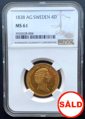 Karl XIV Johan - 4 Dukater 1838 - Ett vackert ocirkulerat exemplar