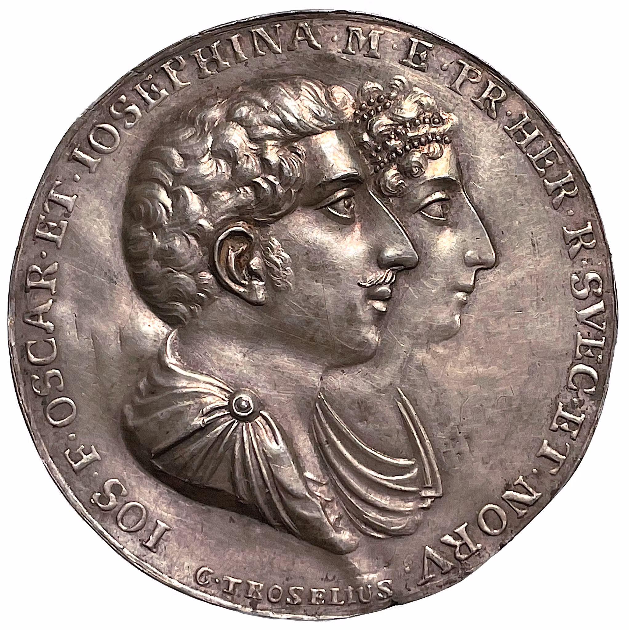 Oskar I och Josephina - Ensidig brakteatpräglad minnespenning av Carl Troselius - Myxket sällsynt - Ex. Sven Svensson 10232