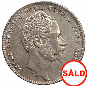 Oskar I - 1 Riksdaler riksmynt 1857 med kortare hakskägg