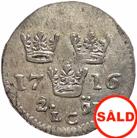 Karl XII - 2 Öre 1716 - Vackert, tekniskt ocirkulerat exemplar med fullt bevarad präglingsglans