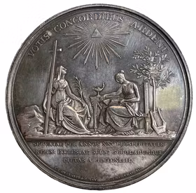Karl XIV Johan, Konungens 25-åriga regeringsjubileum den 5 feb 1843 av Mauritz Frumerie - Massiv silvermedalj - Mycket sällsynt RR