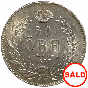 Oskar I, 50 Öre 1857 - Typmynt - Tilltalande exemplar