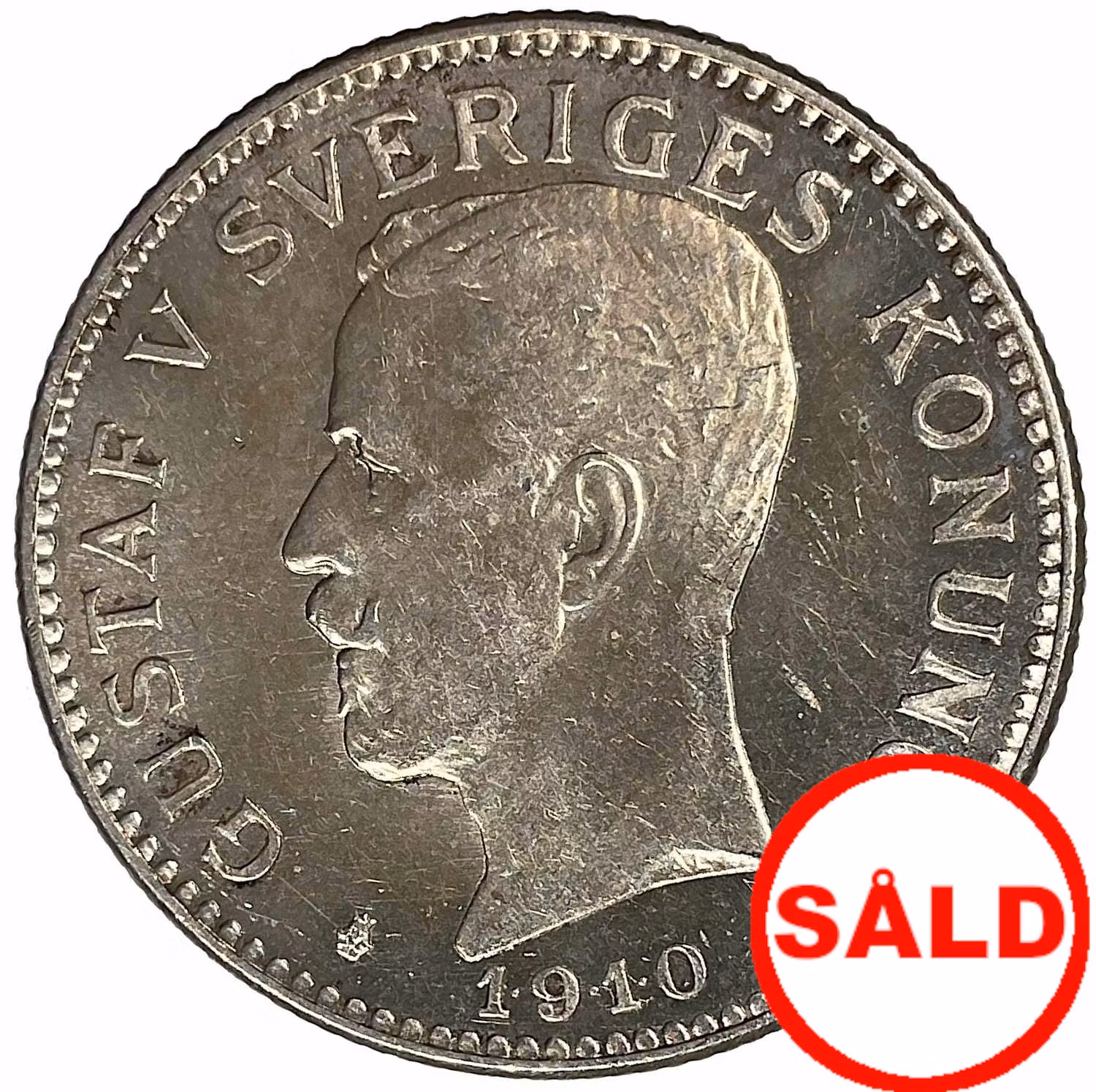Gustav V, 2 Kronor 1910, Tilltalande exemplar med frostaktig relief och djup lyster
