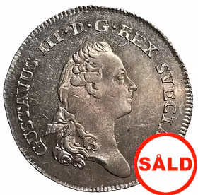 Gustav III, 1/3 Riksdaler 1788  - Ett vackert ocirkulerat exemplar med bottenstriering och fin lyster