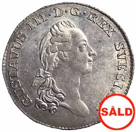 Gustav III, 1/6 Riksdaler 1783 - Ett vackert tekniskt ocirkulerat exemplar med närmast fullt bevarad präglingsglans