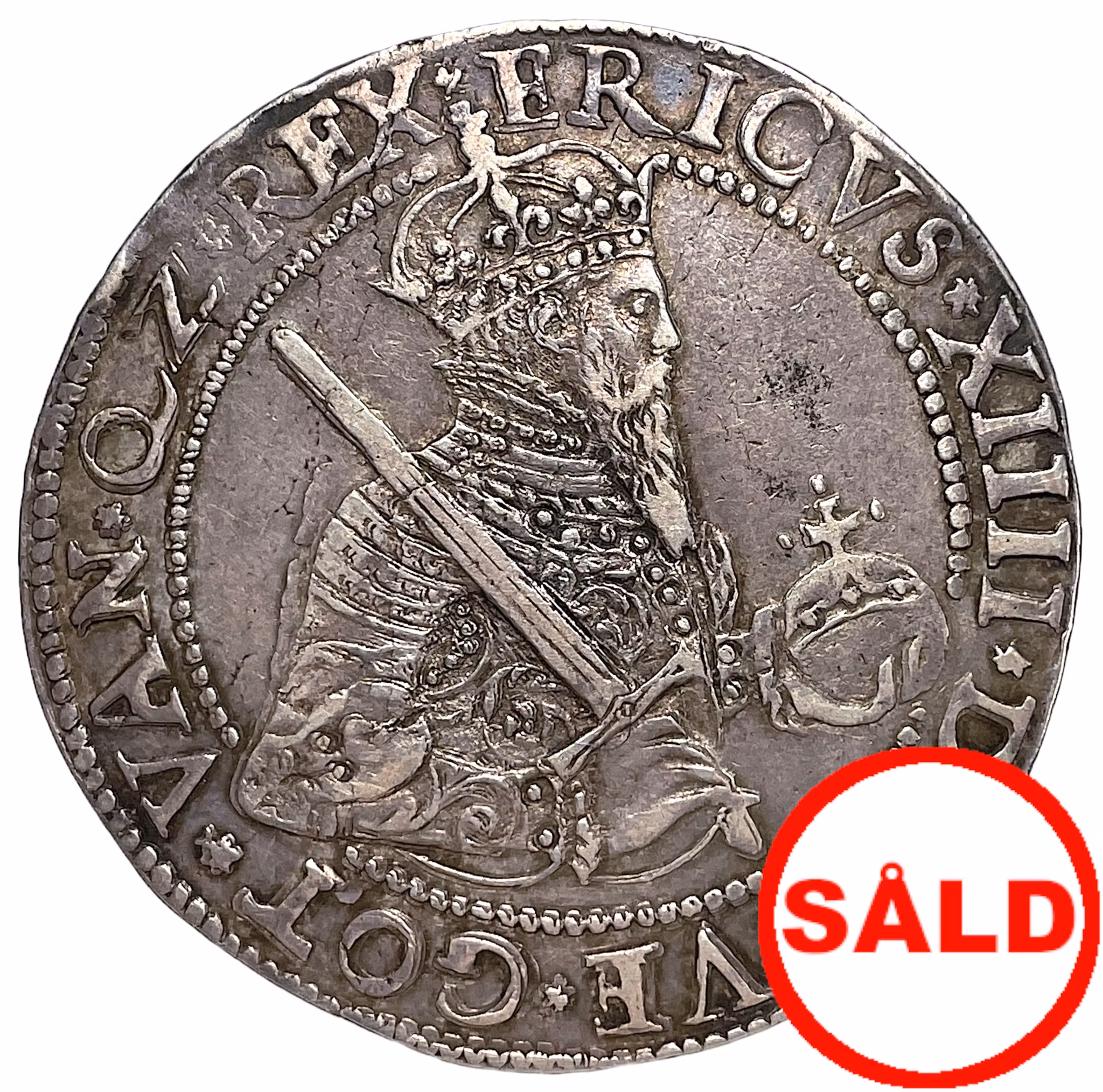 Erik XIV - Daler 1561 Stor bild - TOPPEXEMPLAR FÖR TYPEN - RAR I DENNA KVALITET