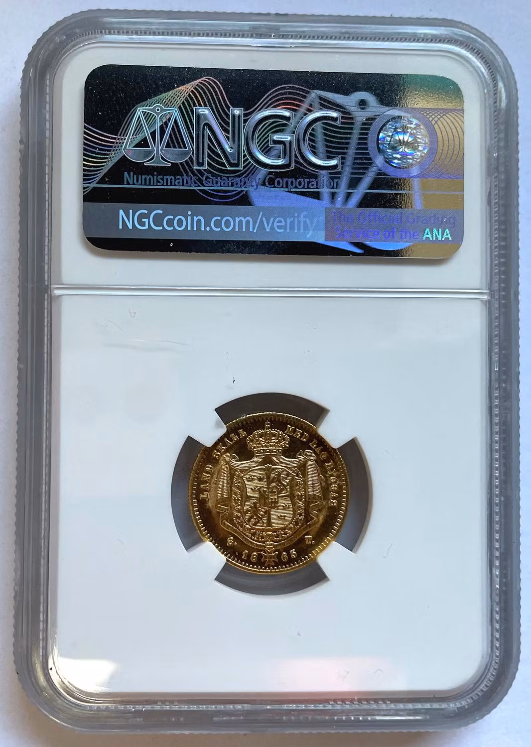 Karl XV - 1 Dukat 1865, litet årtal stort ST - Ett vackert ocirkulerat exemplar med härligt frostad relief och djupt glänsande fält