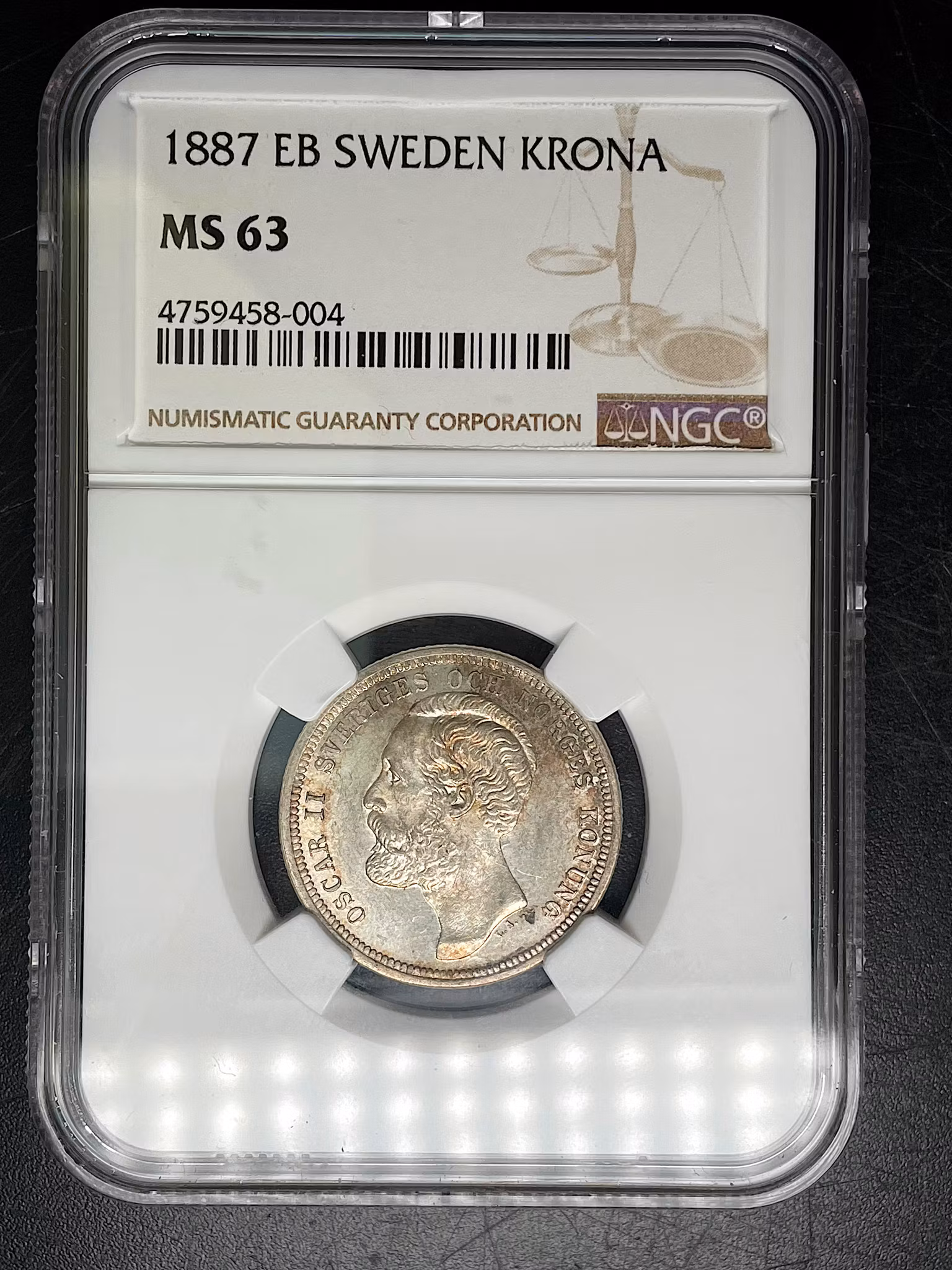 Oskar II - 1 Krona 1887 - Ett mycket vackert ocirkulerat exemplar - NGC MS63