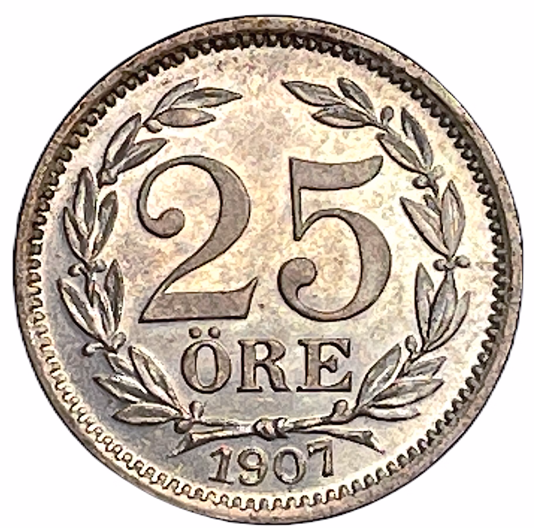Oskar II - 25 Öre 1907 - Ett ocirkulerat toppexemplar nästan helt utan märken