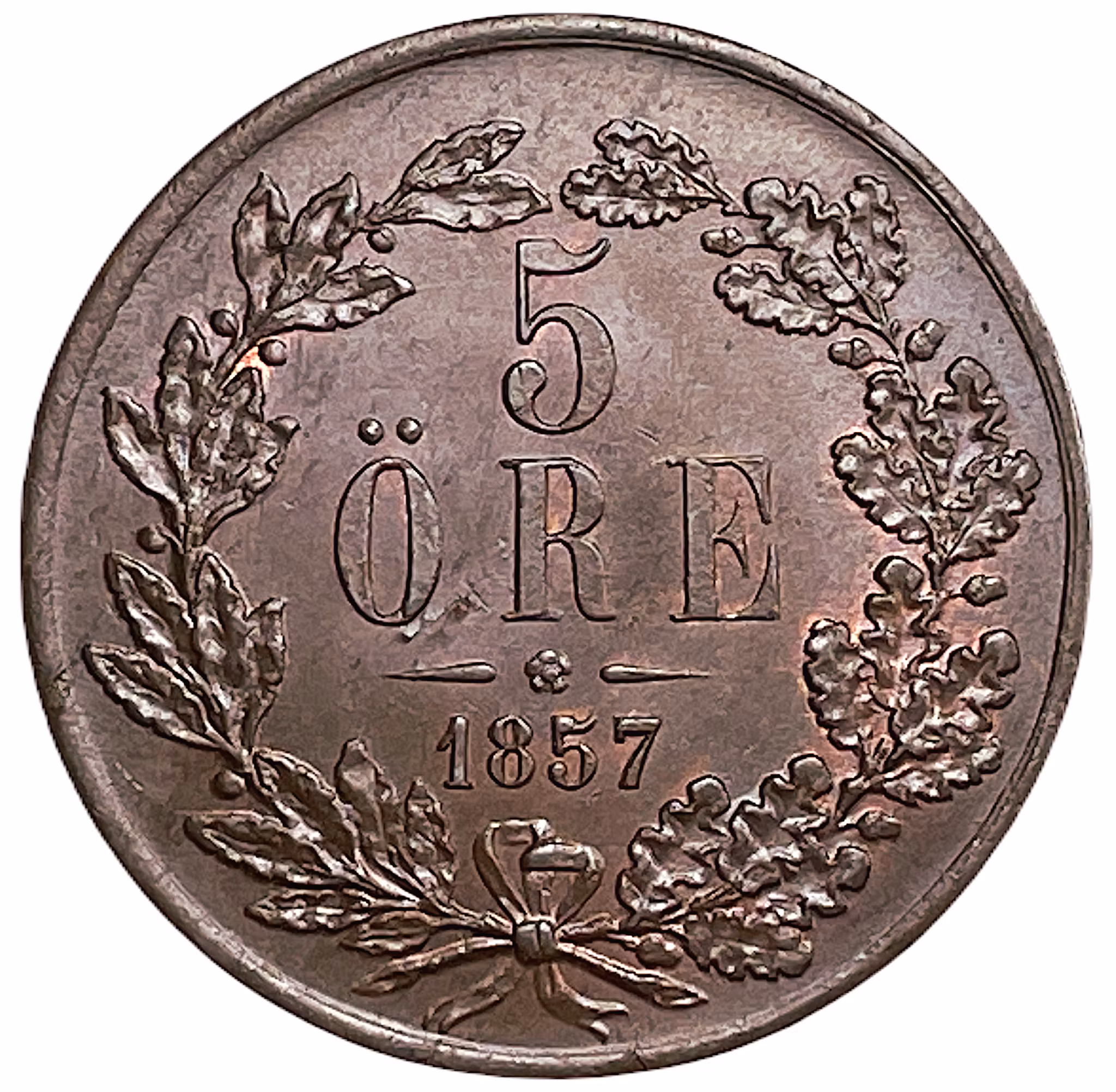 Oskar I - 5 Öre 1857 - Vackert exemplar