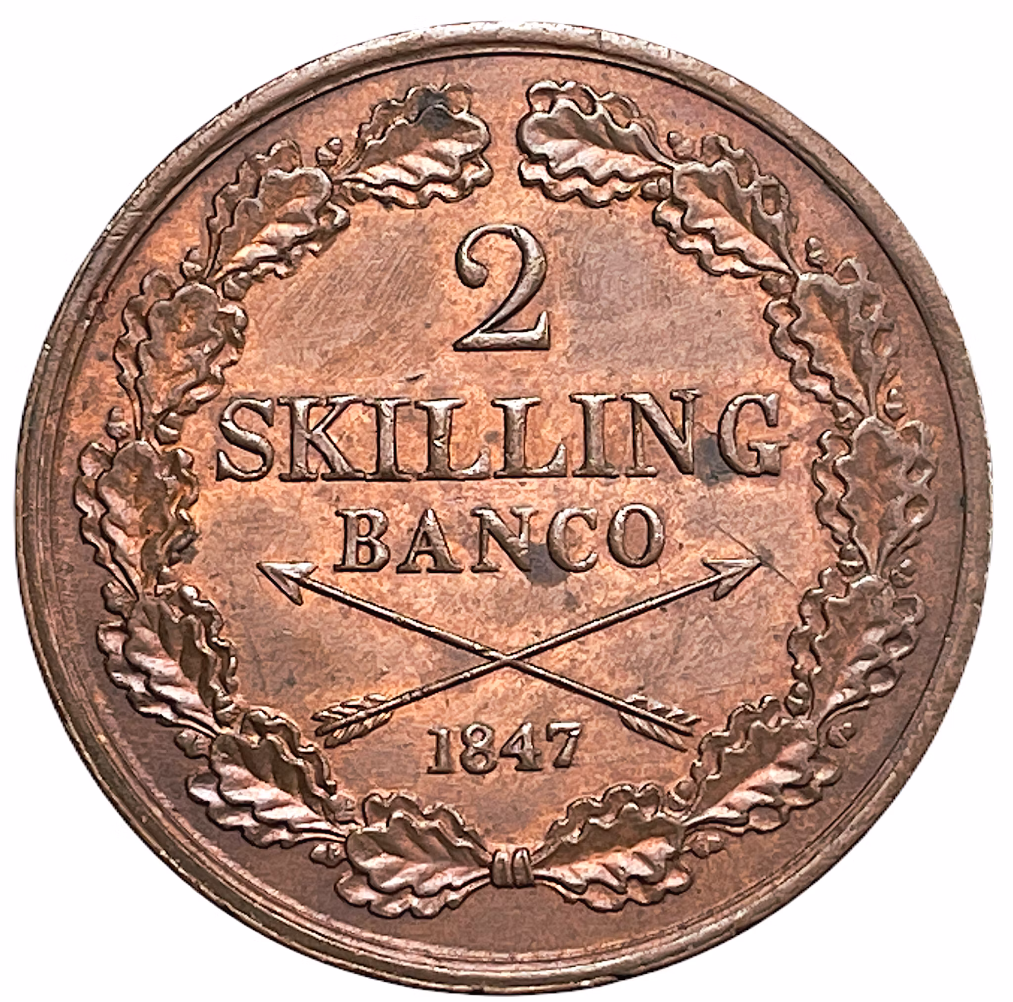 Oskar I - 2 Skilling Banco 1847 - Tilltalande exemplar