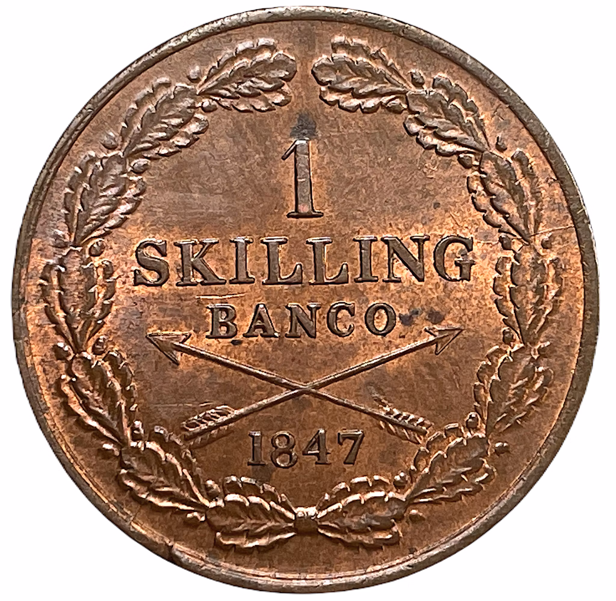 Oskar I - 1 Skilling Banco 1847 - Vackert rött ocirkulerat exemplar