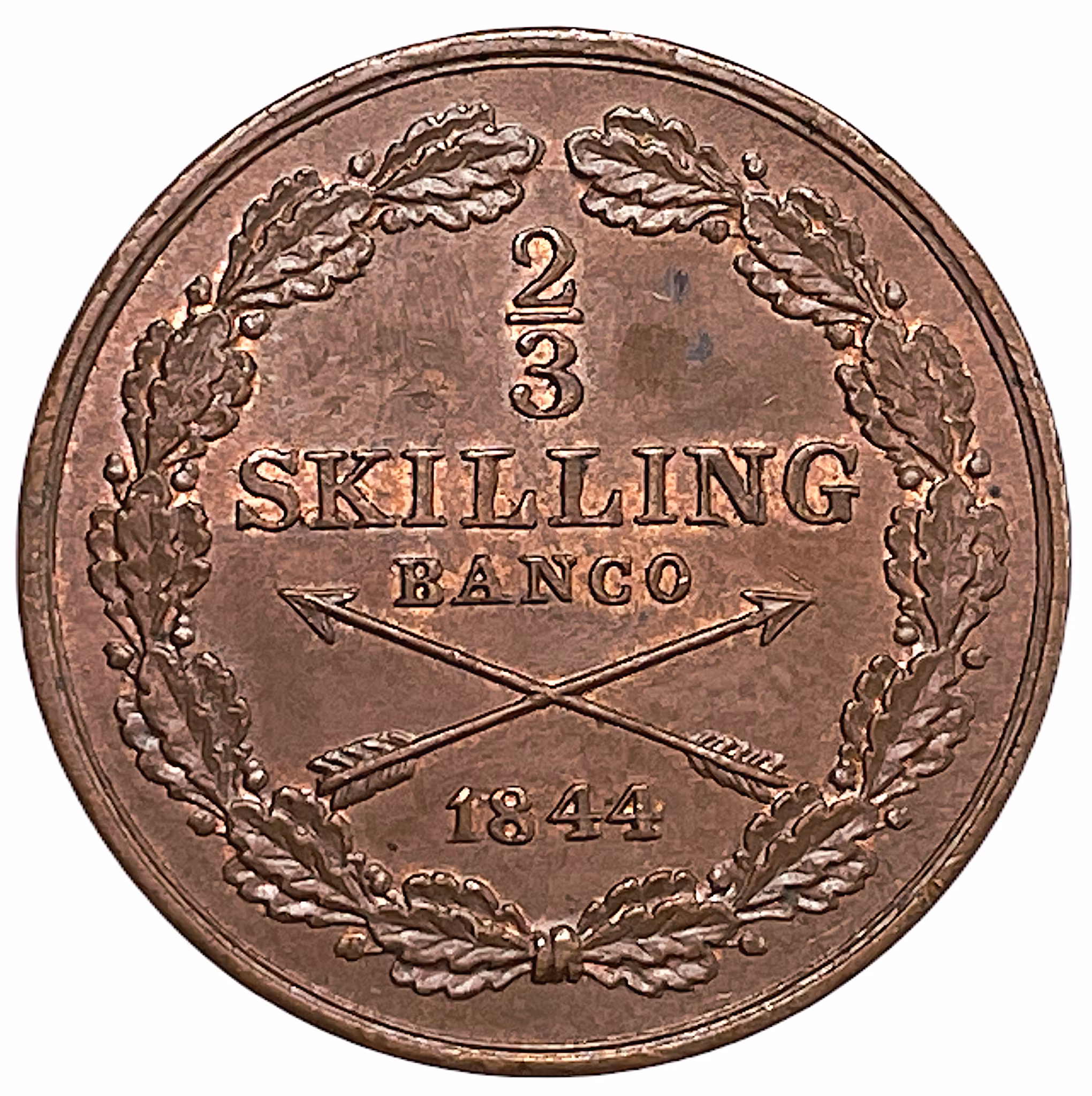 Oskar I - 2/3 Skilling Banco 1844 - Vackert rött ocirkulerat exemplar