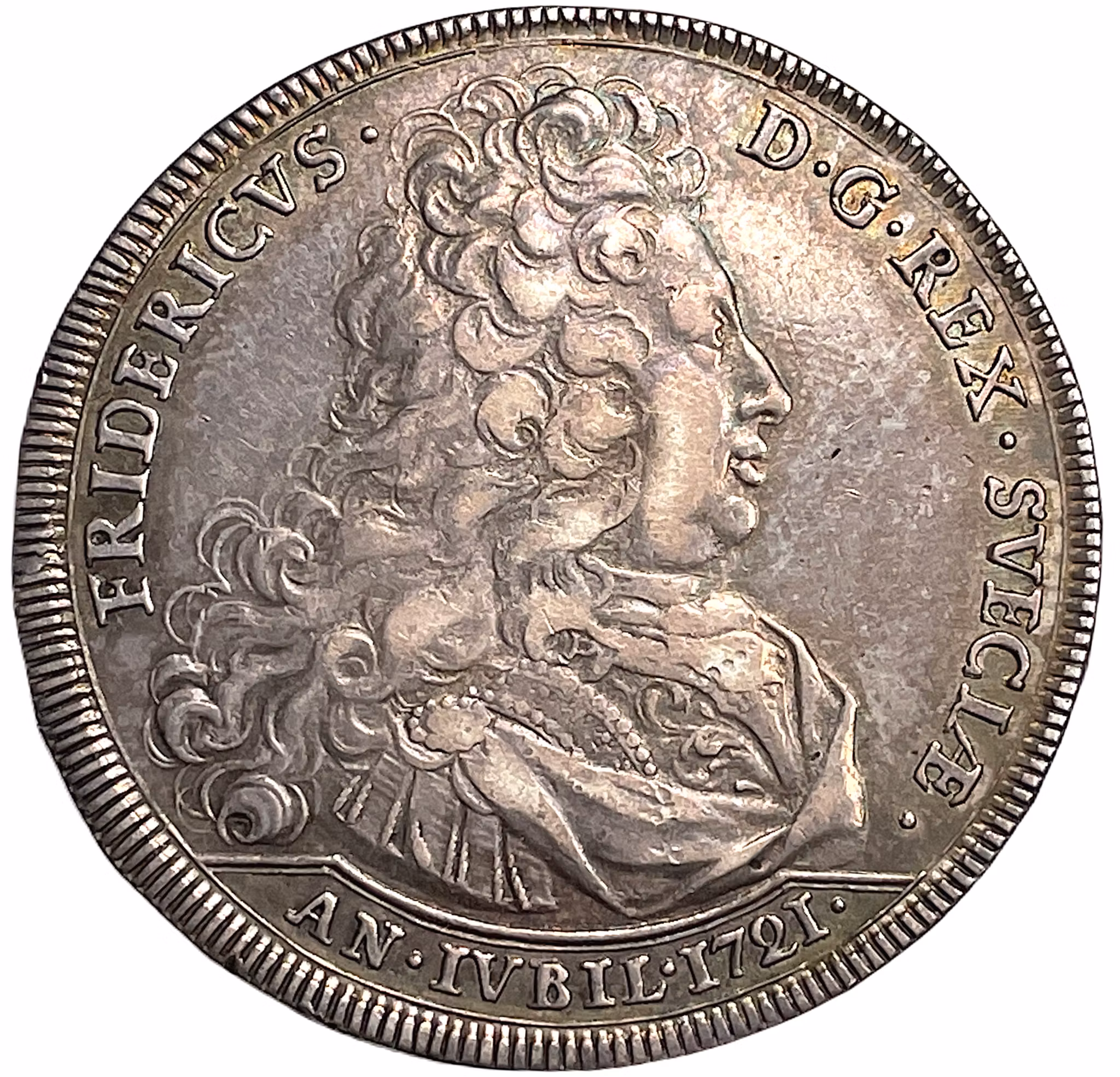 Fredrik I - Jubileumsriksdaler 1721 av Johann Carl Hedlinger - Tilltalande exemplar