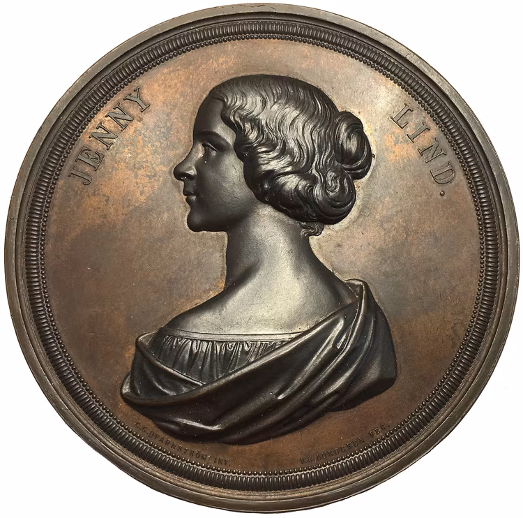 Jenny Lind 1820-1887, Operasångerska - Näktergalen, Bronsmedalj i originaletui av Lundgren - Praktexemplar