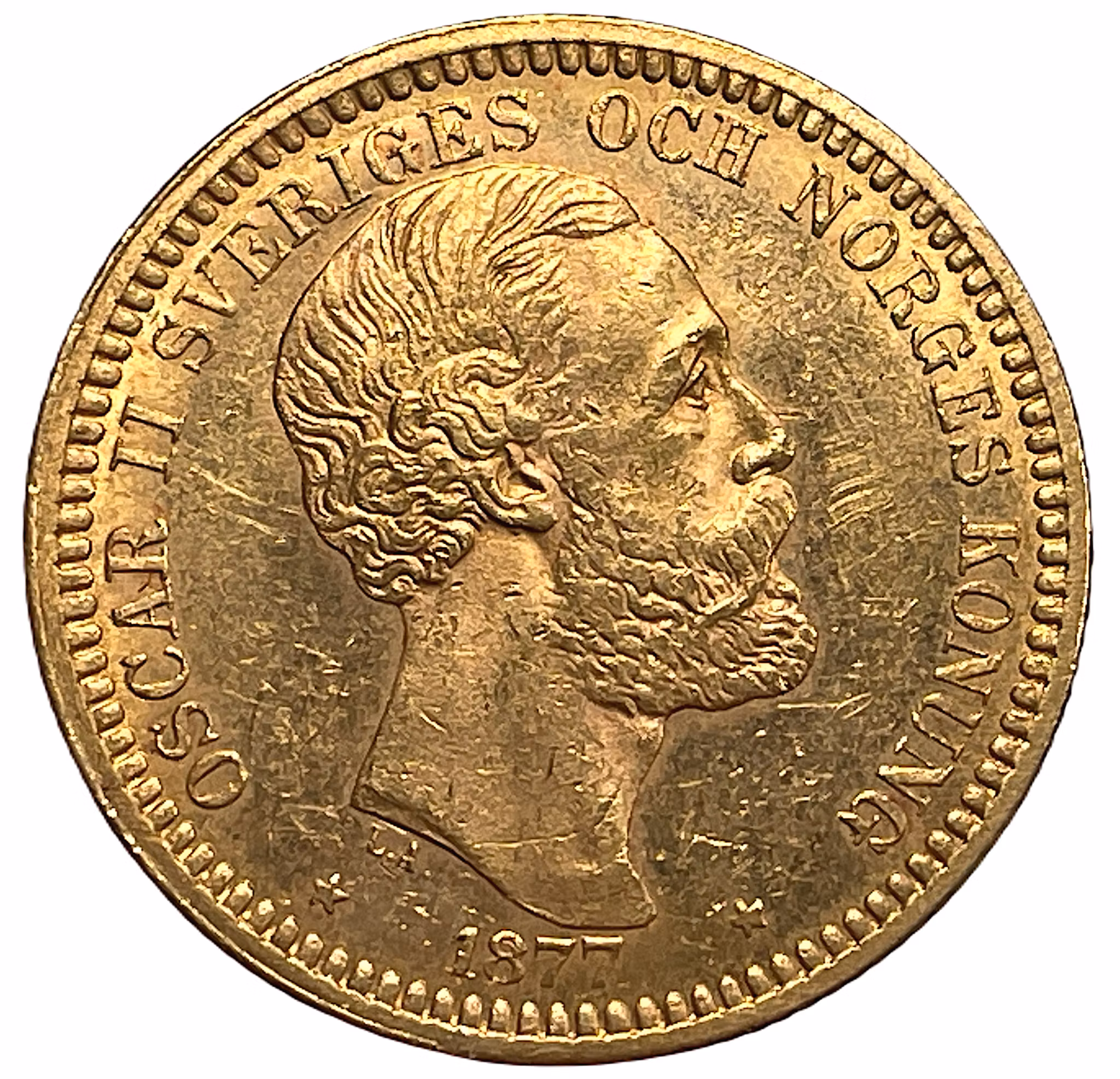Oskar II - 20 Kronor 1877 med OCH
