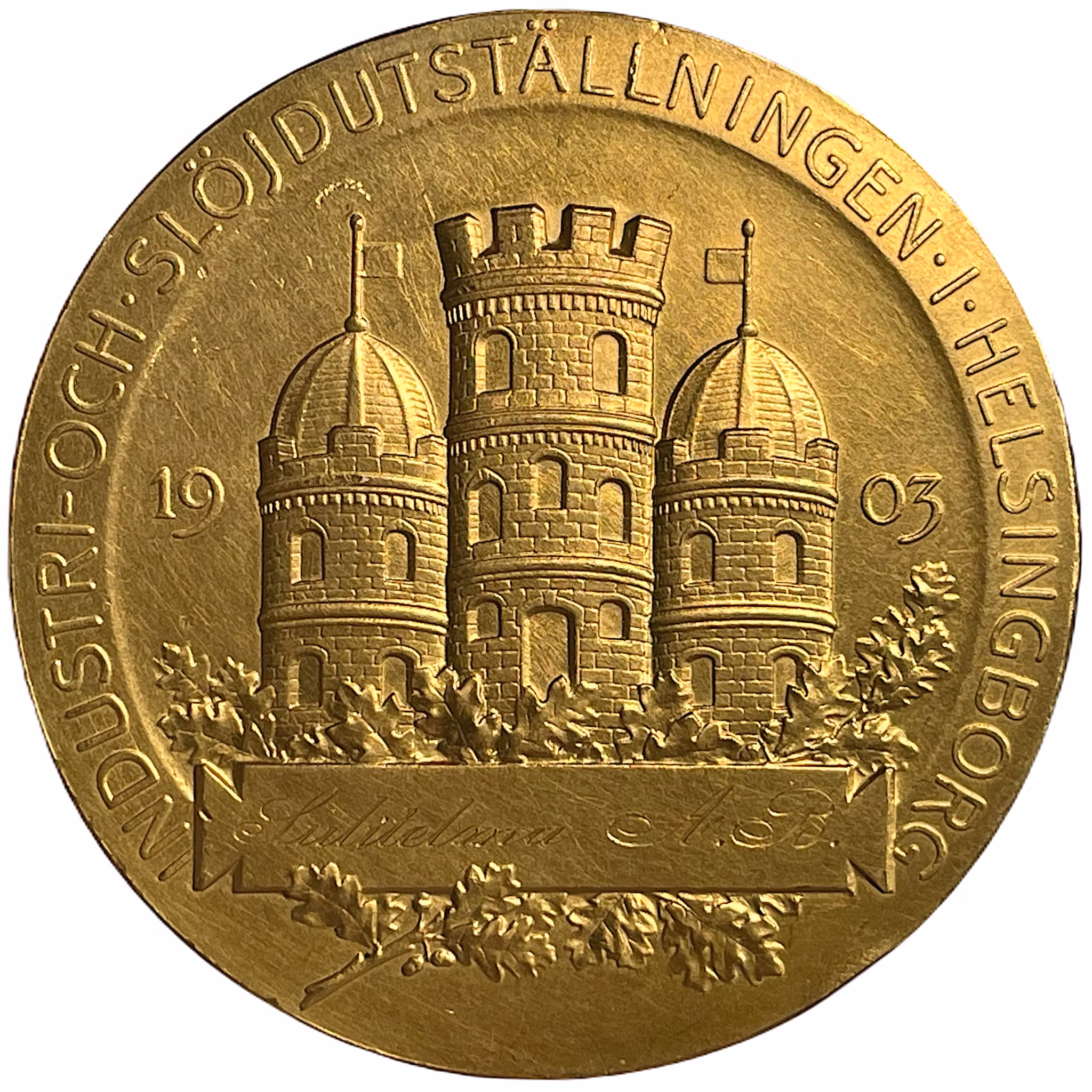 Gustav (VI) Adolf som kronprins - Guldmedalj 1903 - Industri och slöjdutställningen i Helsingborg 1903 av Adolf Lindberg - XR möjligen UNIK - Pris på förfrågan