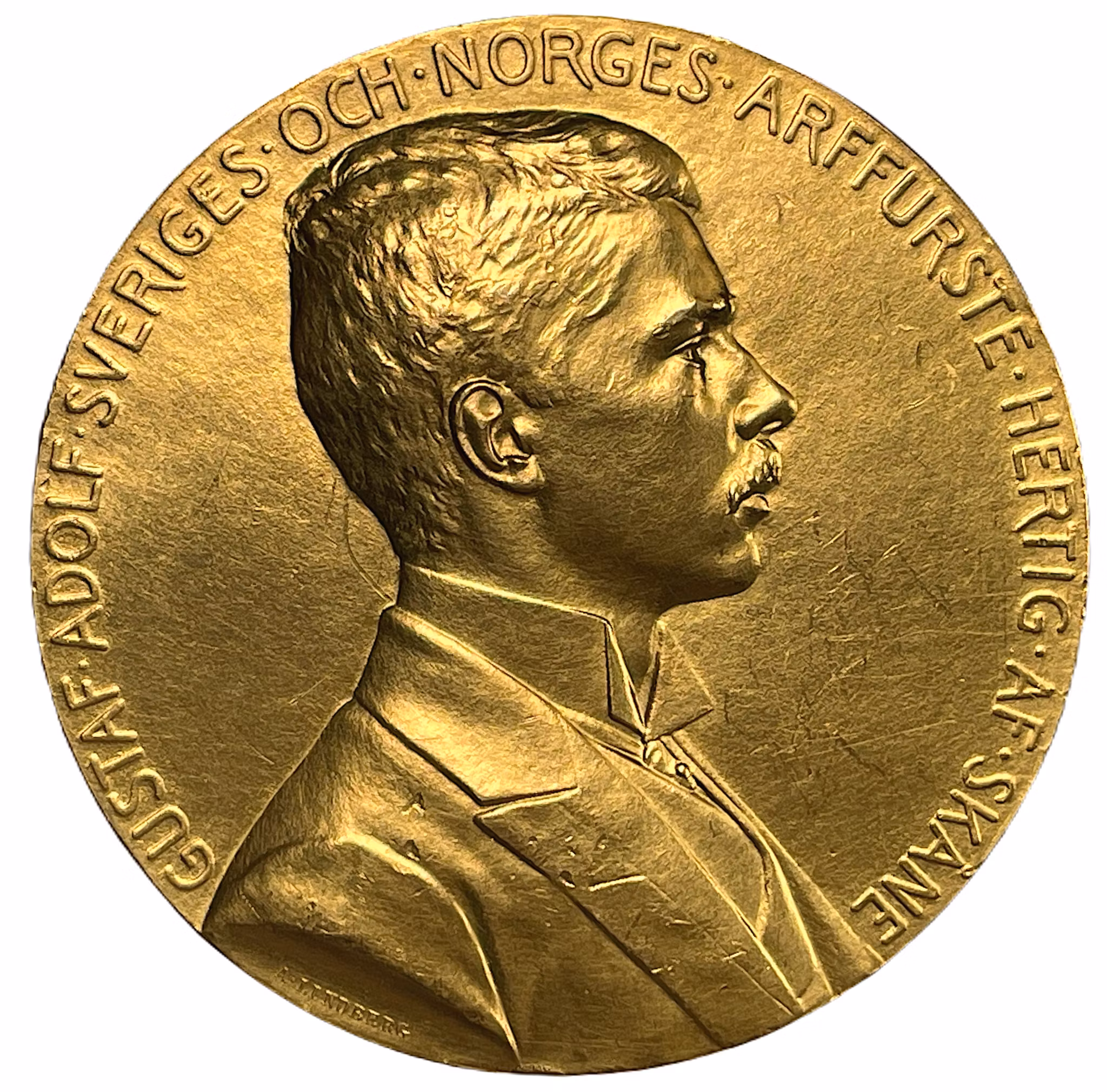 Gustav (VI) Adolf som kronprins - Guldmedalj 1903 - Industri och slöjdutställningen i Helsingborg 1903 av Adolf Lindberg - XR möjligen UNIK - Pris på förfrågan
