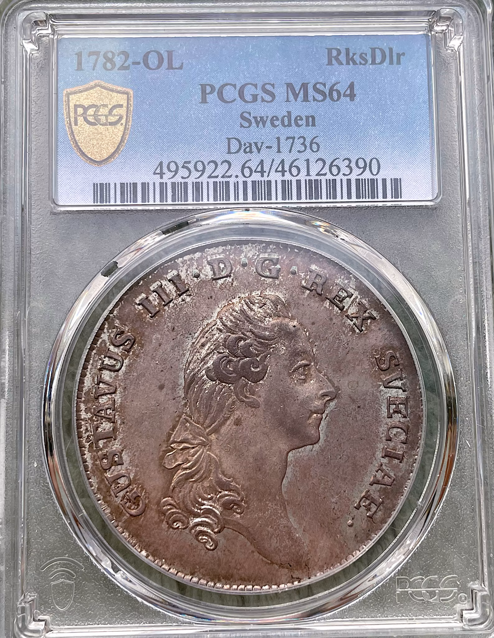 Gustav III - Riksdaler 1782 - Ett underbart exemplar - PCGS MS 64