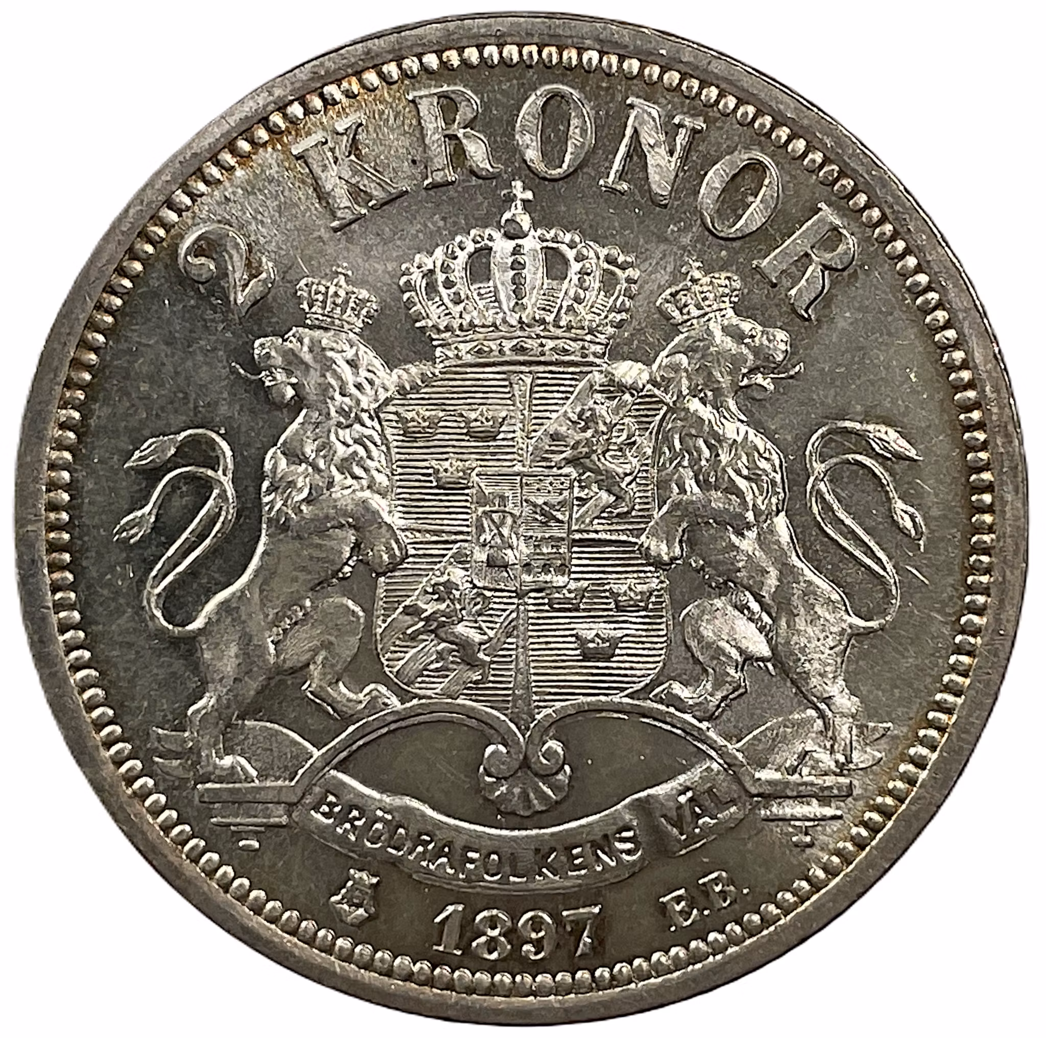 Oskar II - 2 Kronor 1897 - Ett härligt ocirkulerat exemplar med frostaktig relief