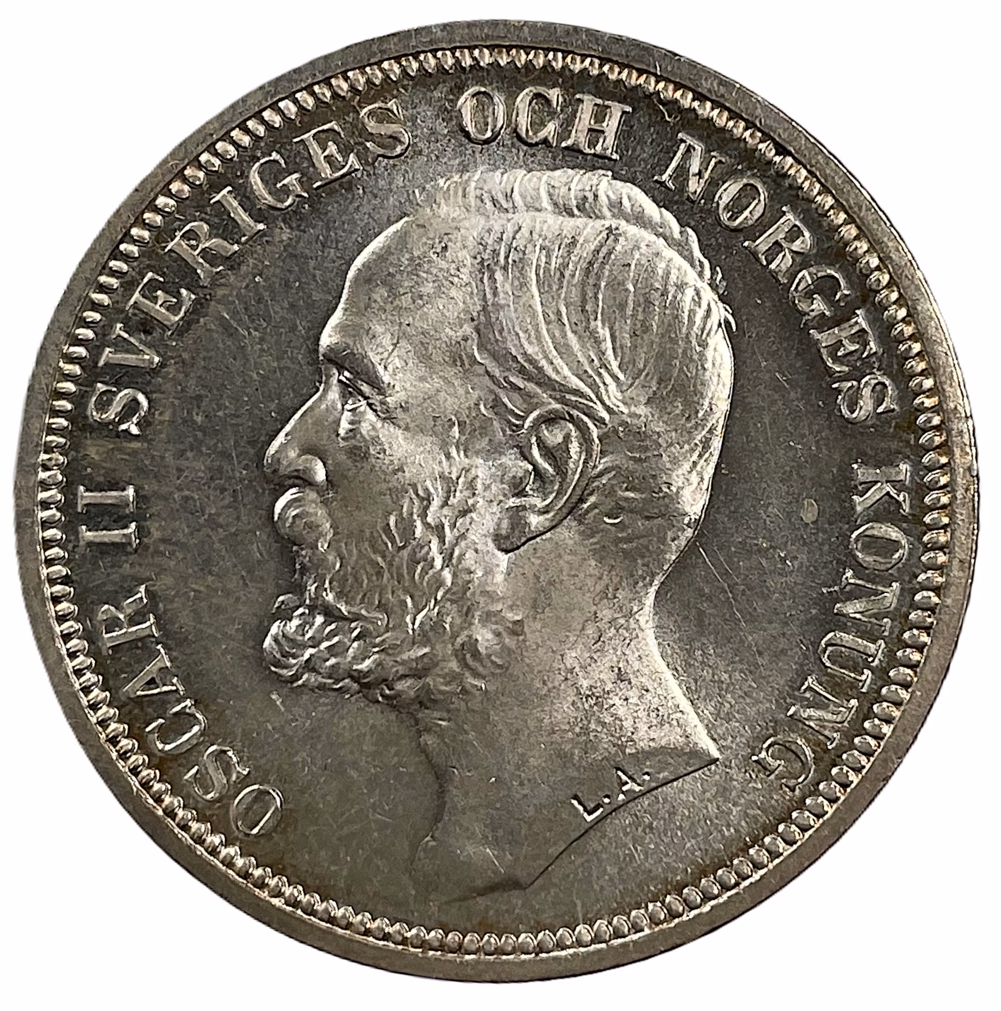 Oskar II - 2 Kronor 1897 - Ett härligt ocirkulerat exemplar med frostaktig relief