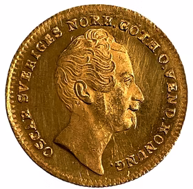 Oskar I - Dukat 1854 med stort A i AG - Frostaktig relief med härligt spegelaktiga fält