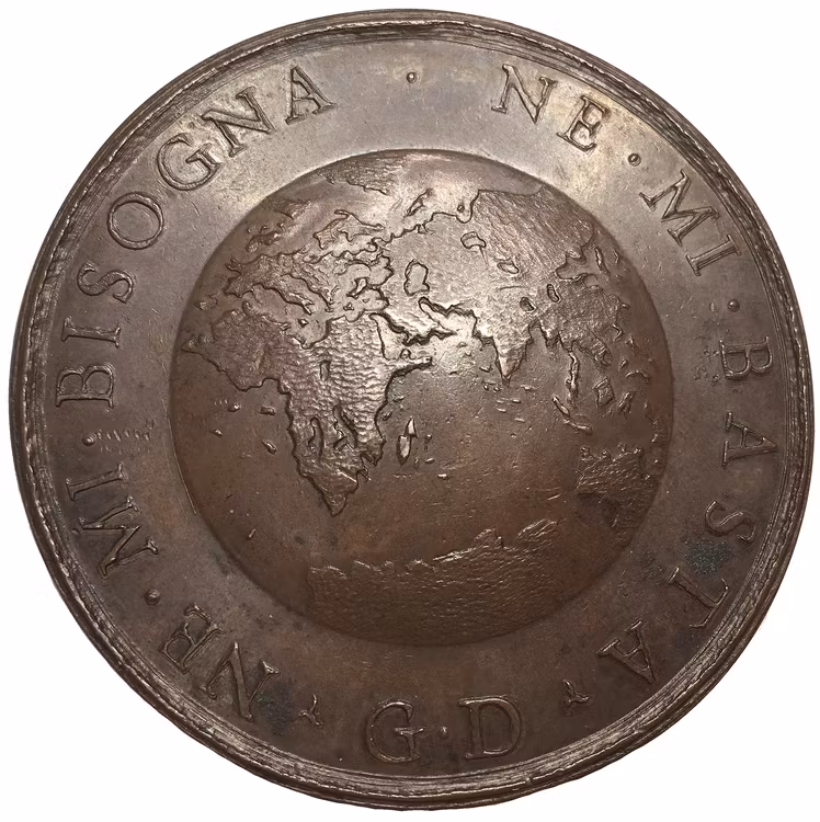 Kristina (1632-1654). Vacker bronsmedalj med världskarta, av Giovanni Battista Guglielmada ca 1681
