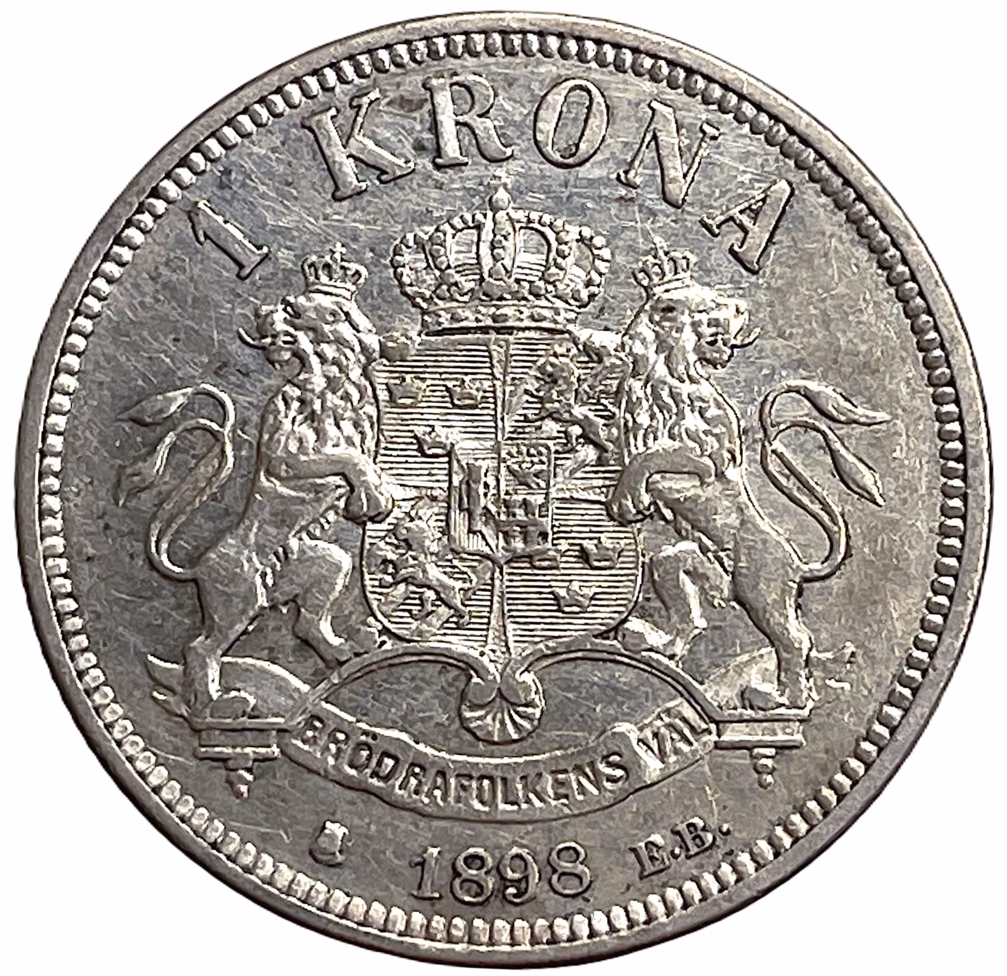 Oskar II - 1 Krona 1898 med inkammad lock i nacken
