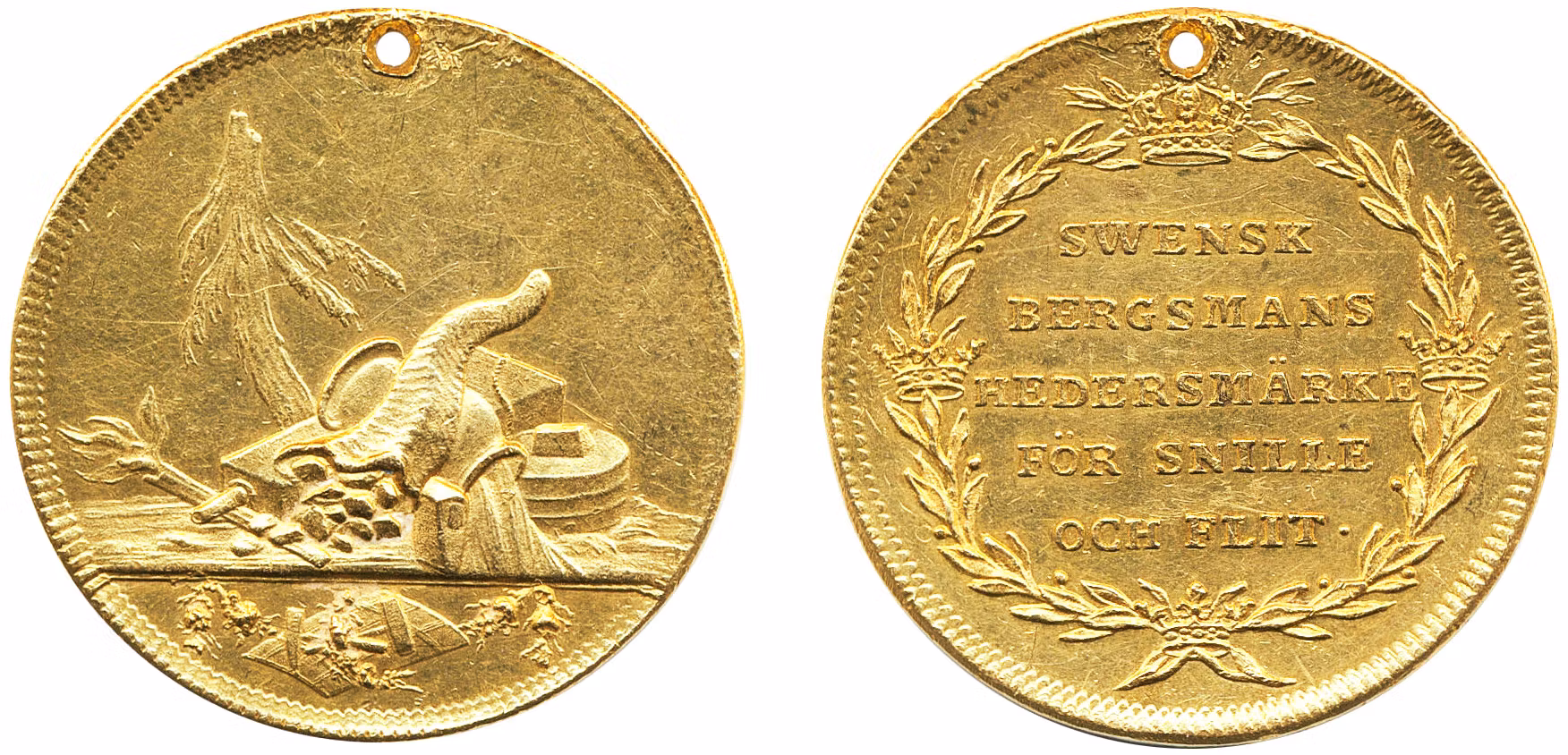 Kungliga Bergskollegiums belöningsmedalj i guld till 8 dukaters vikt för skickligt arbete från 1763 av Daniel Fehrman - XR - Möjligen UNIK - Pris på förfrågan