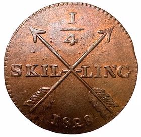 Karl XIV Johan - 1/4 Skilling 1828 Vackert rött exemplar