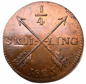 Karl XIV Johan - 1/4 Skilling 1825 - Vackert rött exemplar