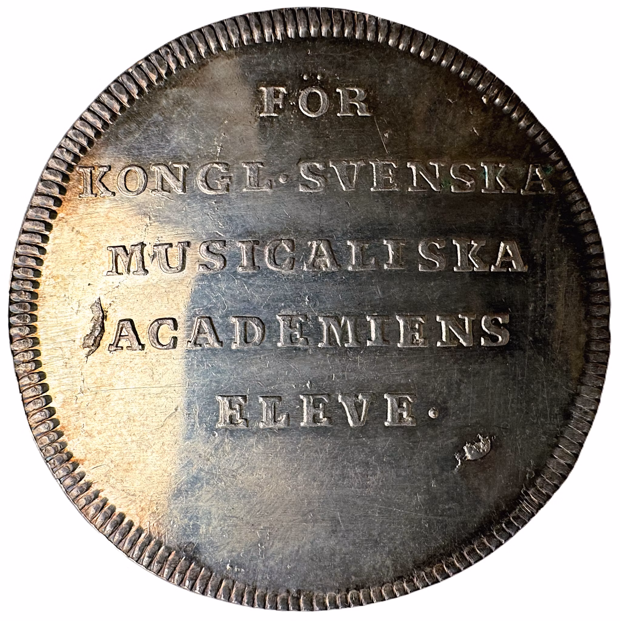 Kungliga musikaliska akademiens belöningsmedalj i silver av Carl Gustaf Fehrman (1797)