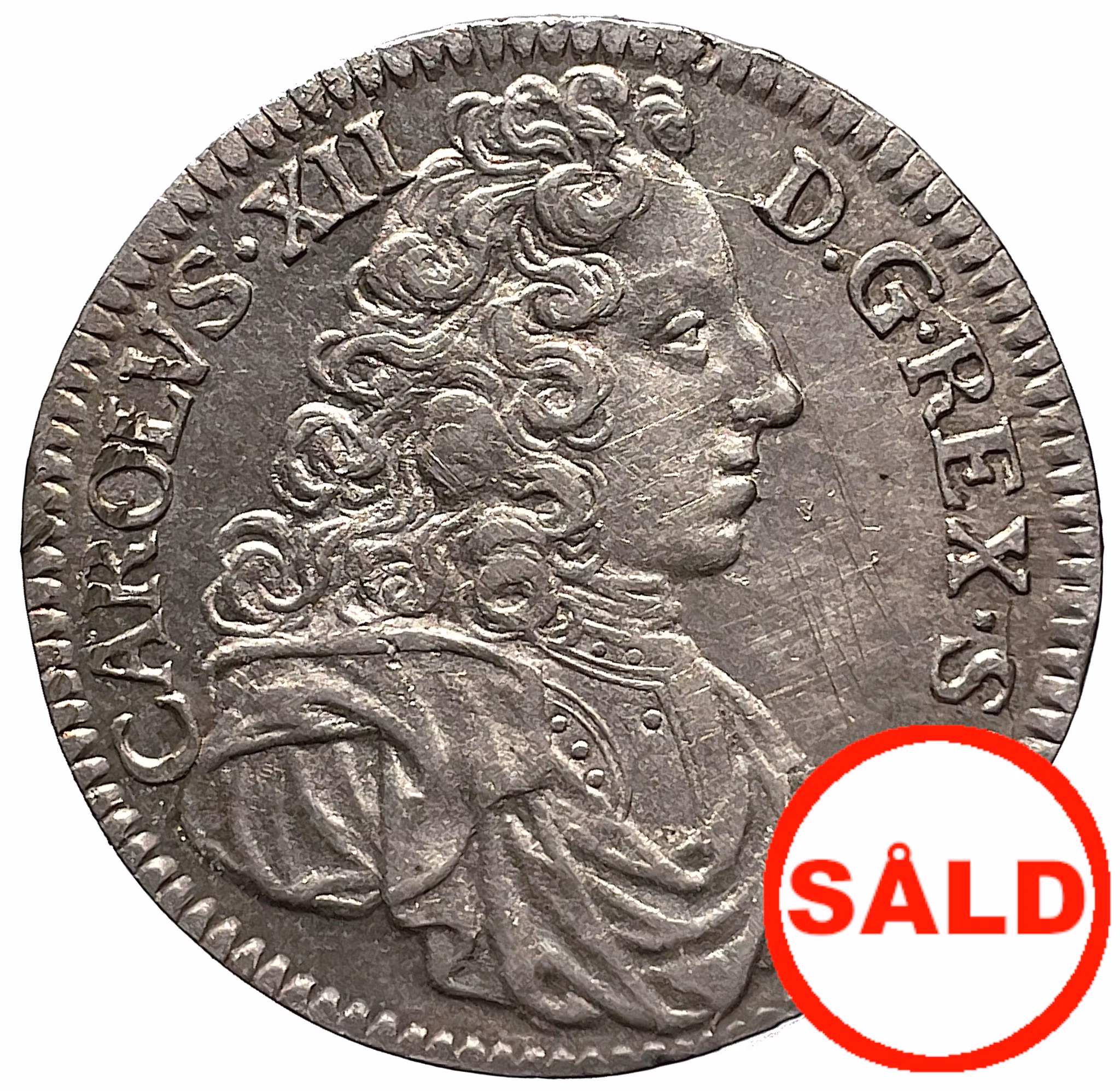 Karl XII, 2 Mark 1703 Ett vackert ocirkulerat exemplar med fullt bevarad skimrande präglingsglans.