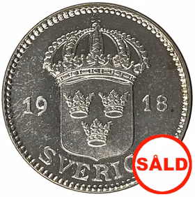 Gustav V, 25 Öre 1918 - Ett underbart exemplar med frostaktig relief och djup fin lyster
