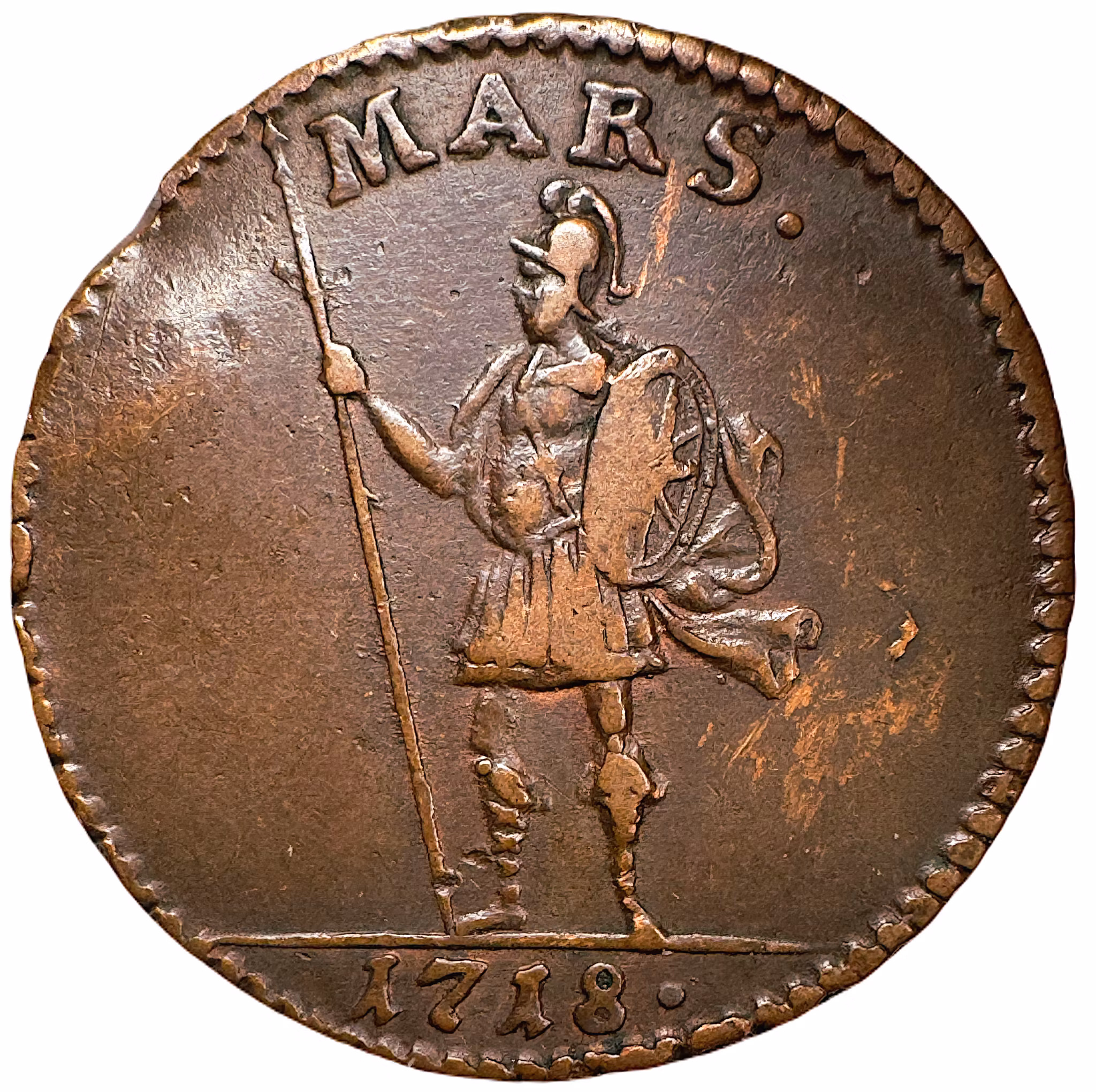 Karl XII - 1 DSM 1718 - Nödmynt - Mars utan svärd - Mycket sällsynt