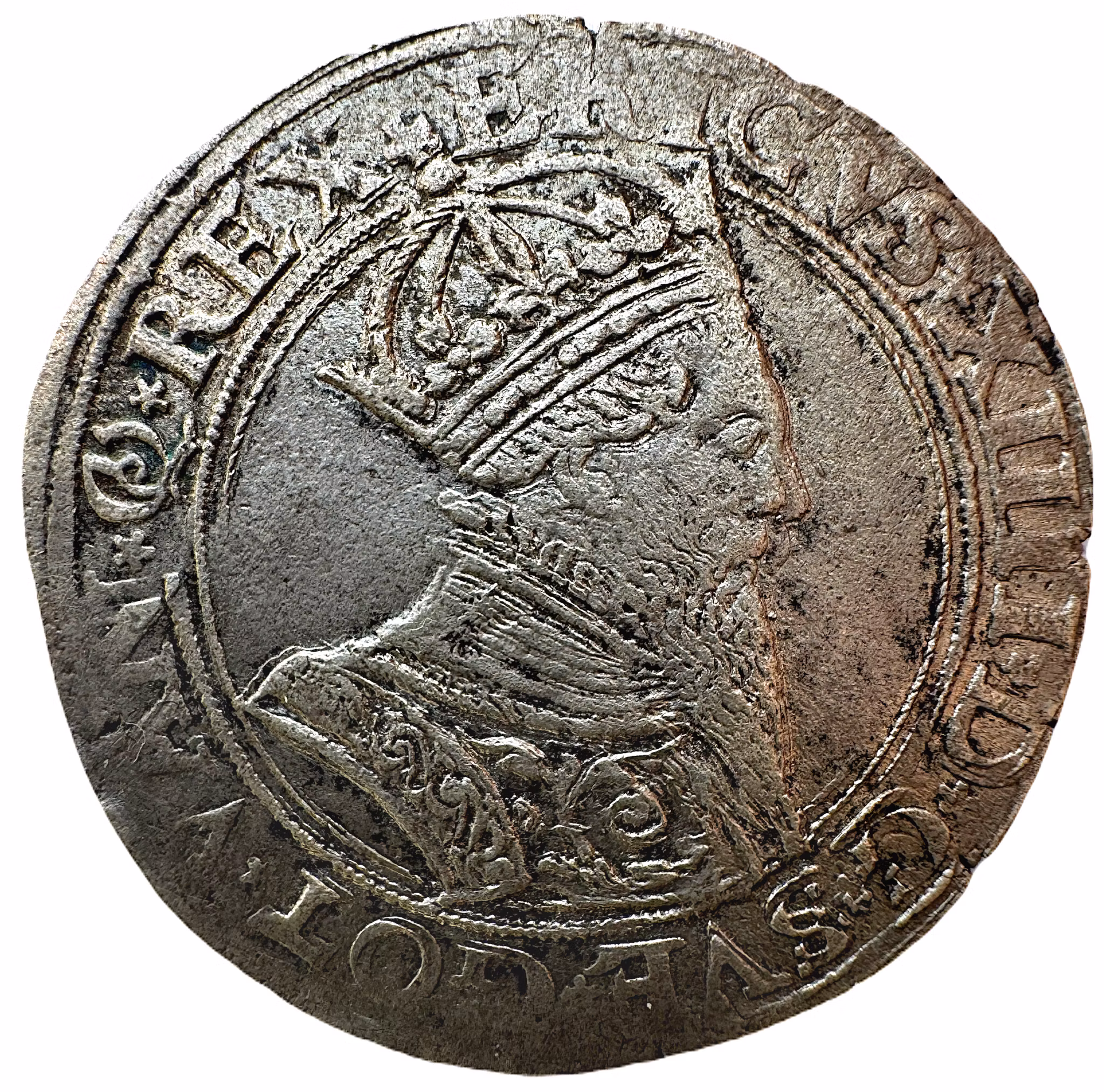 Erik XIV - 1 Mark 1564 - Krona med 5 kronbågar  - Ett mynt med härligt metallisk plants