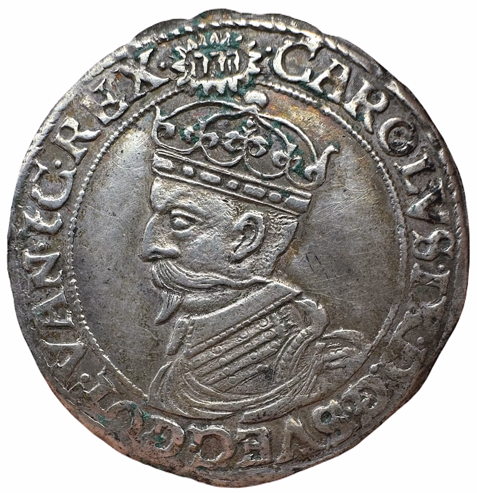 Karl IX, 1/2 Mark 1607 - Ett underbart skarpt porträtt och fin skimrande originalton