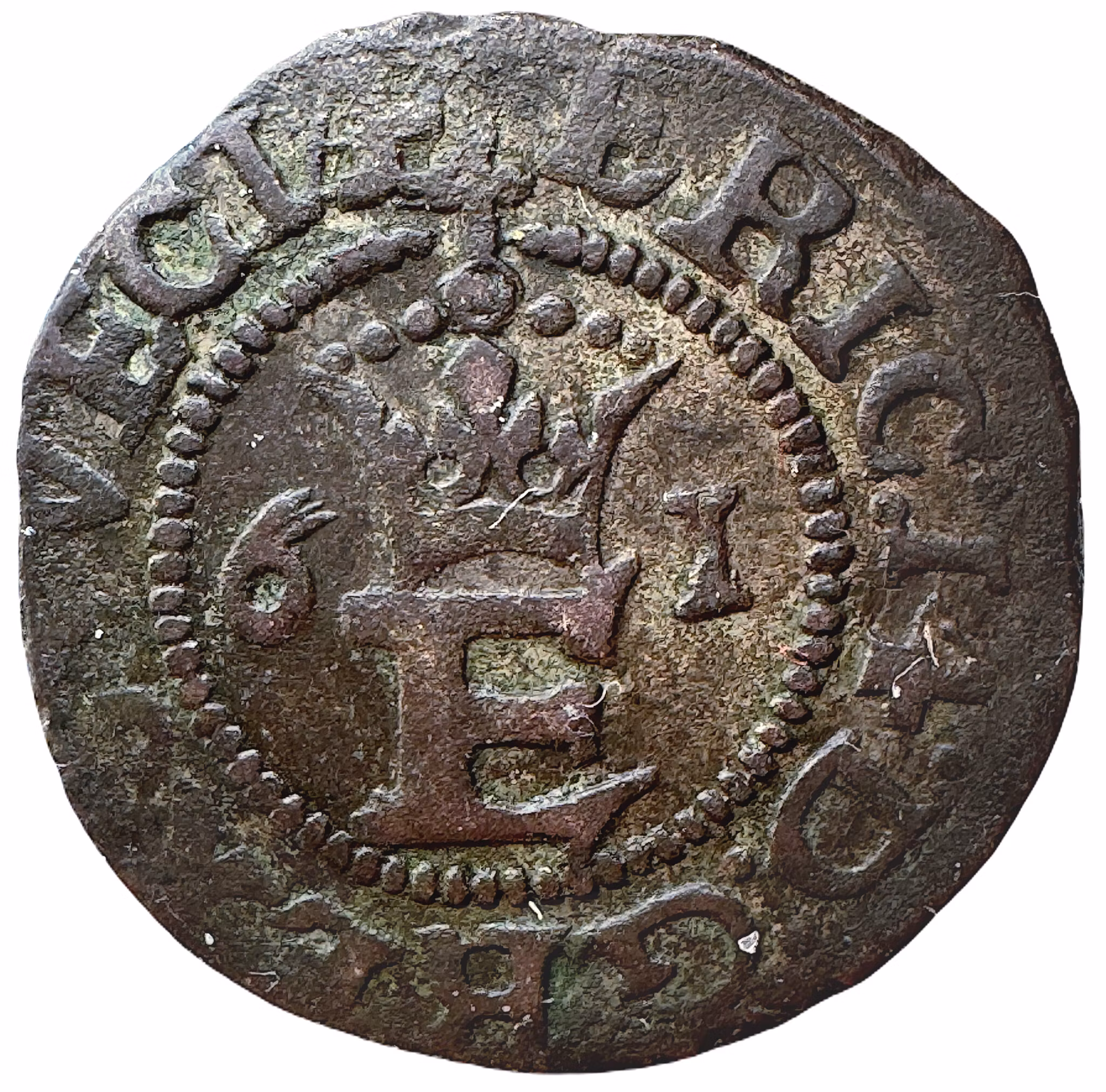 Erik XIV Stockholm, 1/2 Öre 1561 - Typmynt med underliggande silverglans