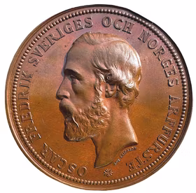 Hertig Oskar (II) som ordförande i kungliga centralkommitén för allmänna industri- och konstutställningen i Stockholm 1866 - Vackert exemplar - Graverad av  John Eric Ericsson