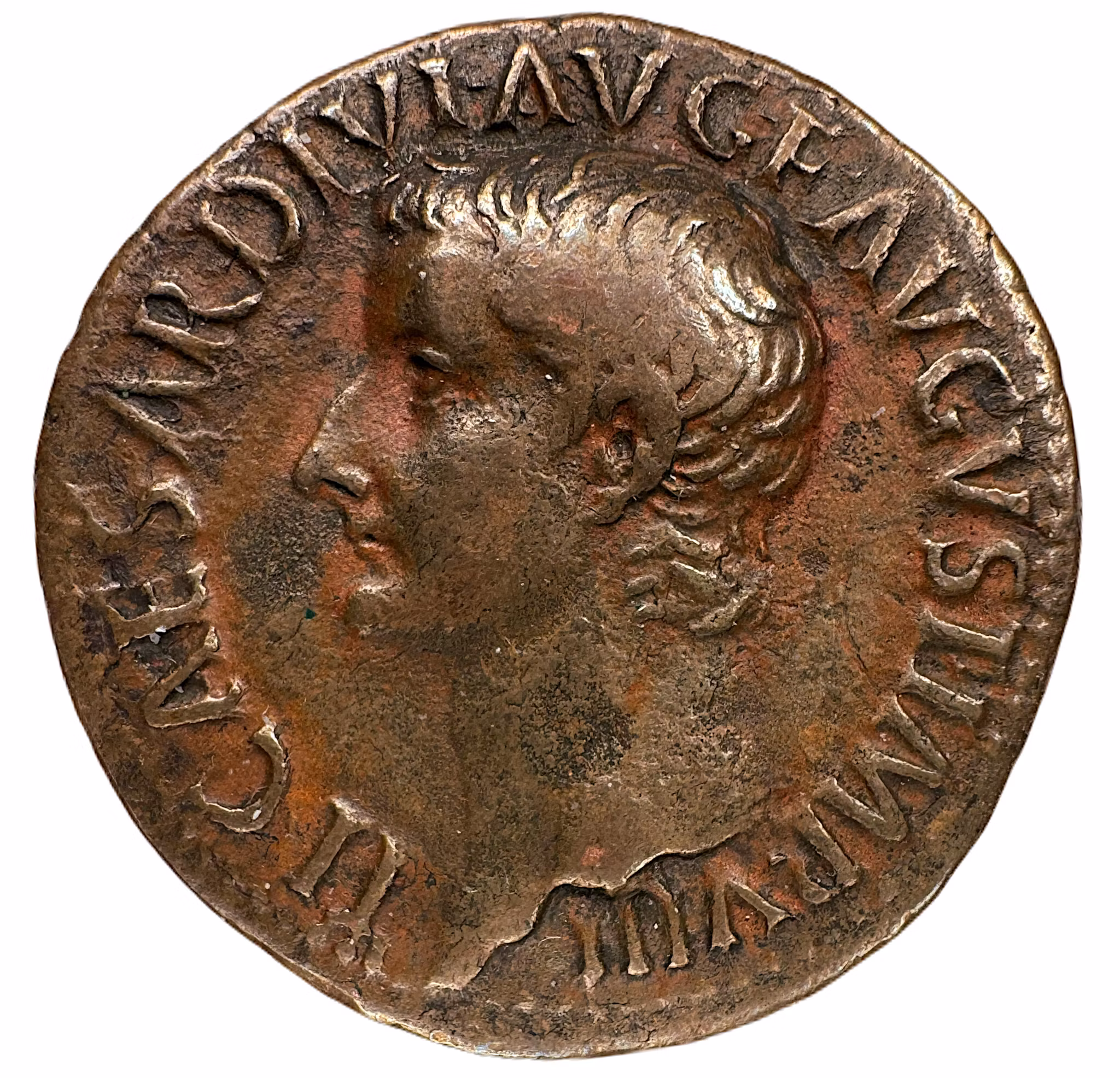 Romerska riket. Tiberius 14-37 e.Kr. As  med härligt porträtt i hög relief