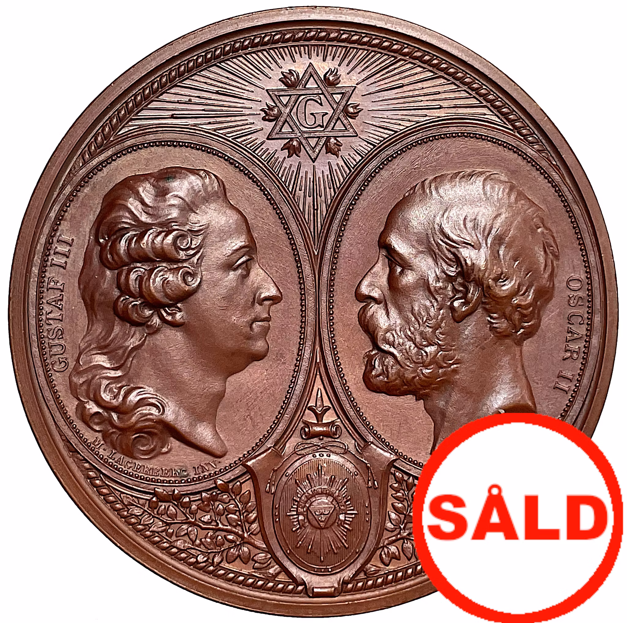 Oskar II - S:t Andreæ skotska frimurarelogen - De tre förenade kronors hundraårsfest 1877 av Adolf Lindberg - Mycket sällsynt